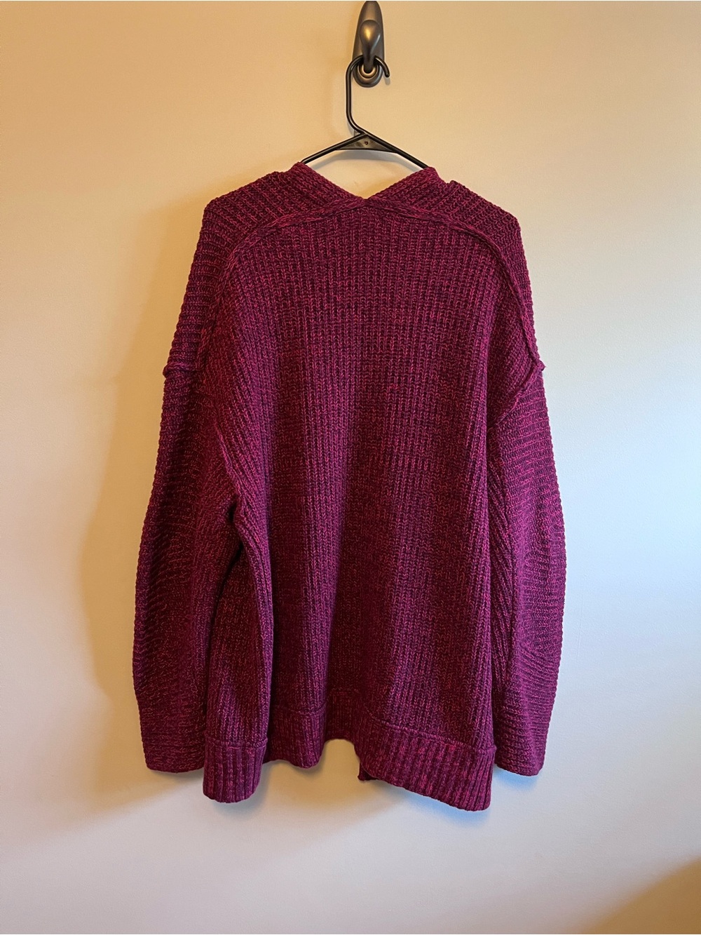 Free People Open-Front Chunky Cardigan in Burgundy - Picture 3 of 7